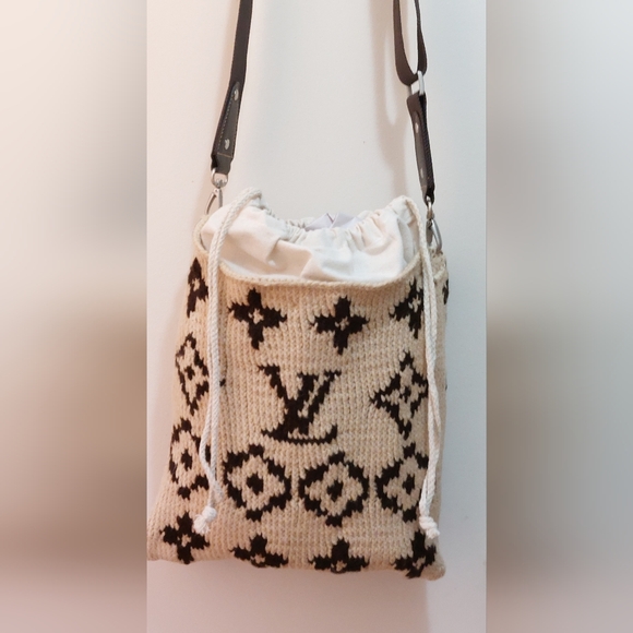 Louis Vuitton Handbags - Louis Vuitton Beige Knit Crossbody Bag With LV Logo Front/Back